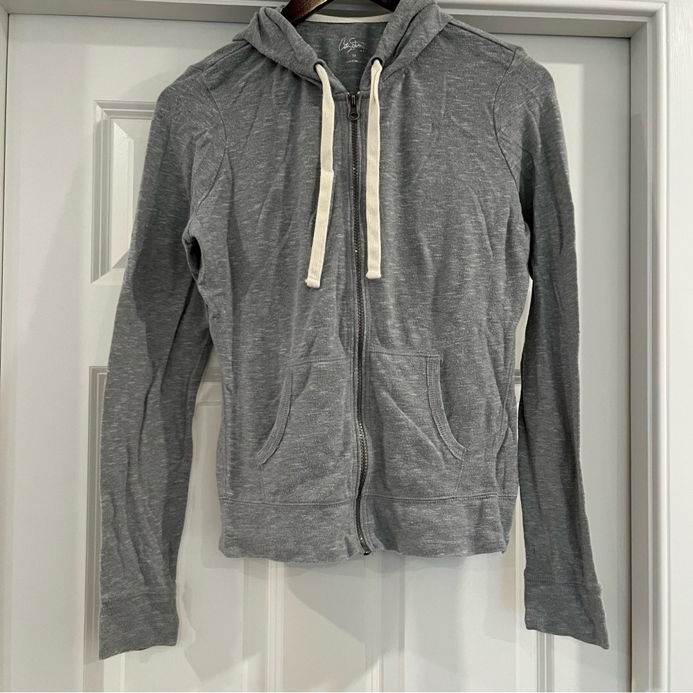 City Streets Heather Gray Hoodie with Cream Drawstrings